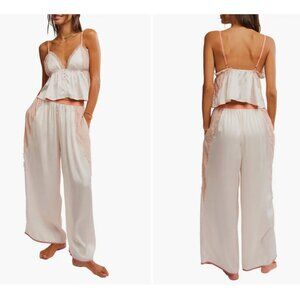 Free People Anywhere With You Satin Camisole Pajama Set in ivory Sz XL